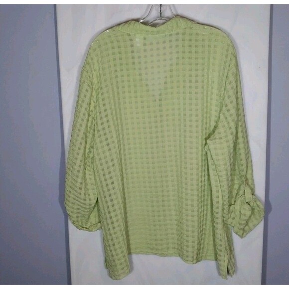 JH Collectibles Women’s Button Up Top Sz 3X Green Sheer Boho Cottagecore Slits - Picture 5 of 8